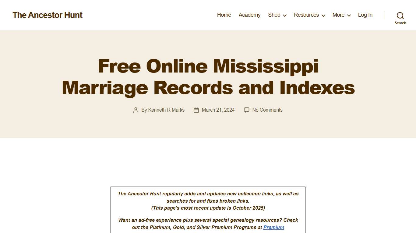 Free Online Mississippi Marriage Records and Indexes - The Ancestor Hunt